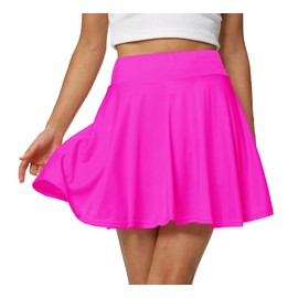 Afibi Women's Casual Basic Versatile Flared Pleated Mini Skater Skirt with Shorts (Small, Coral)