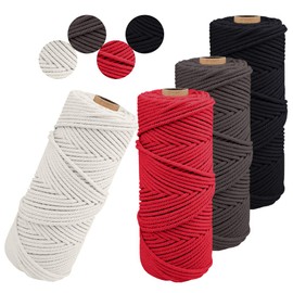 JeogYong Pack of 4 Macrame Yarn 2 mm x 100 m Natural Cotton Yarn Macrame Cord Knitted Cotton Cord Cotton Cord for DIY Crafts Knitting Wall Hanging Hanging Basket Plant (4 Colours E)