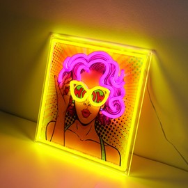 ENUOLI Pretty Girl Neon Sign,UV Print LED Light Sign Dimmable USB Powered Cool Women Lady Neon Lights for Bedroom,Pop Art Home Wall Decor LED Signs for Christmas Birthday Party Girls Gifts