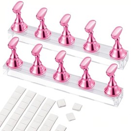 Soporte de uñas acrílico para uñas, soporte magnético para práctica, 54 piezas, masilla adhesiva reutilizable para pintura de bricolaje (rosa
