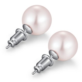 Pearl Earrings for Women Silver Pearl Earrings Freshwater Pearl Earrings Nickel Free 8mm Pearl Stud Earrings Sterling Silver Earrings Rhodium Pearl Earrings Hypoallergenic Big Pearl Studs