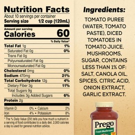 Prego Fresh Mushroom Pasta Sauce, 45 Oz Jar