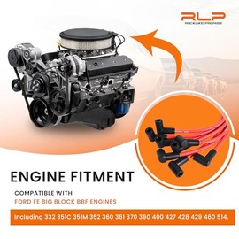 RLP Juego de cables de bujía de silicona rojos de 8.0 mm de reemplazo para Ford FE 332, 352, 360, 390, 406, 410, 427 + 428. Se adapta a bloque grande 