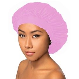 Beauty Town Luxury Wide Band Satin Bonnet Cap (Pink)