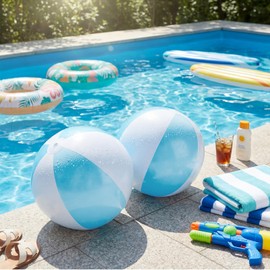 MiniInflat 2 Pcs Inflatable Beach Balls 16 Inch Pastel PVC Large Beach Balls Blow up Pool Water Game Toy for Kid Adult Birthday Luau Summer Decor Pool Party Favors(Blue and White)