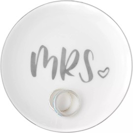 Ella Celebration Mrs. Ring Dish, Ceramic Jewelry Holder Tray, Engagement Wedding Gift (Round)