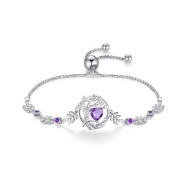 FANCIME Tree of life Bracelet for women Sterling Silver Tree Jewelry Amethyst Bracelet February Birthstone Purple Gemstone Anniversary Birthday Christmas Gifts for Wife Mom Her
