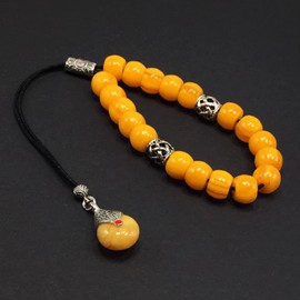 KOMBOLOI, Begleri, Greek Worry Anxiety Beads, Relaxing, Stress Relief Relaxation, Greek Rosary (Dark Yellow Resin Drum -13X9 mm- 19 Big Beads)