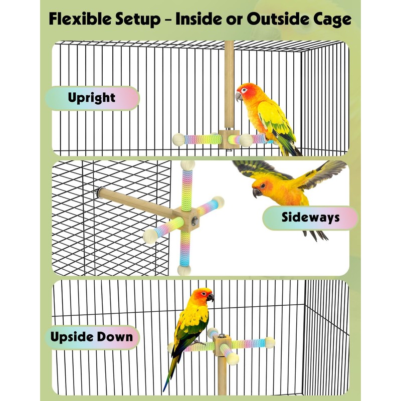 Pawfly Natural Wood Spinning Bird Standing Perch, 360 Degree Rotatable