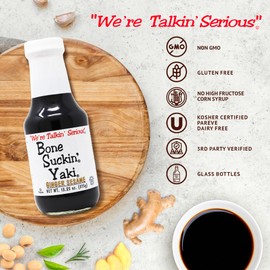 Bone Suckin' Yaki, Ginger Sesame Teriyaki Sauce, The perfect blend of zesty ginger, the nutty taste of sesame & the smooth finish of tamari, adds an unforgettable flavor to any dish