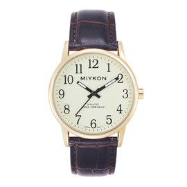 Miykon Gold Casual Analog Watches for Men - Minimalist Easy Reader Mens Dress Watches with Gold Dial & Brown Genuine Leather Strap - Ion Polished, Japanese Quartz, Waterproof to 100ft