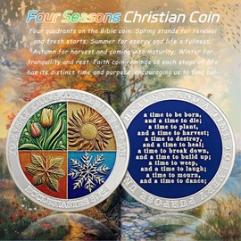 Delicate Four Seasons Christian Challenge Coin - Encourage Pocket Bible Verses Coins for Study Worry Anxiety - Ecclesiastes 3 1-4 Religious Mental Health Coin - Good Luck Gifts for Men Women