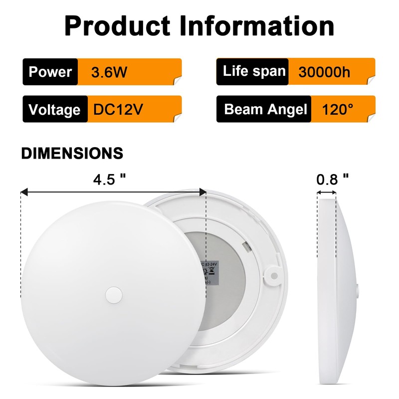 acegoo RV LED Ceiling Dome Light w/Switch 4.5” RV Lights