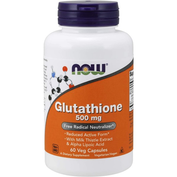 NOW Supplements, Glutathione 500 mg, with Milk Thistle Extract & Alpha Lipoic Acid, Free Radical Neutralizer, 60 Veg Capsules