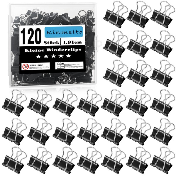 Kinmsito Pack of 120 Foldback Clips, 19 mm Mini Clips,