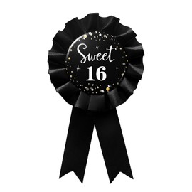 WOWOPA Sweet 16 Badge Pin, Happy 16th Birthday Tinplate Badge Pin, 16 Years Old Birthday Black Corsage Button Pin Party Decorations - 1Pcs