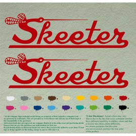 Pair Skeeter Vintage Aftermarket Compatible Replacement Decals Vinyl Stickers Boat Outboard Motor Set of 2 (12", Red 031)