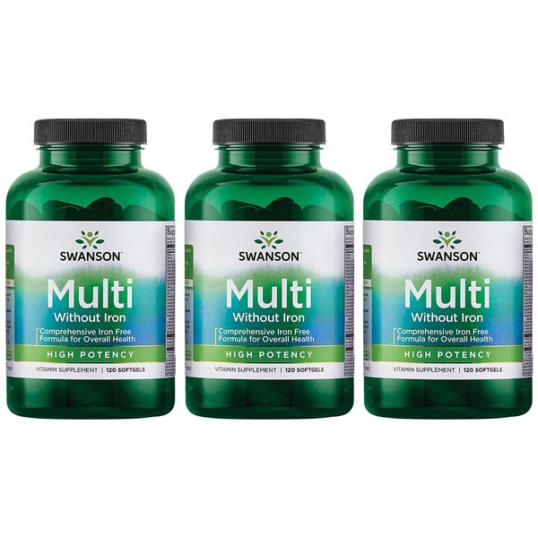 Swanson Multi Without Iron Multivitamin Health Supplement Iron-Free Formula 120 Softgels Sgels (3 Pack)