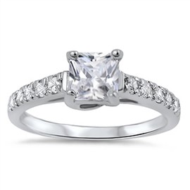 DoubleAccent Sterling Silver Princess Cut CZ Solitaire Engagement Ring 7MM (Size 5 to 10), 8