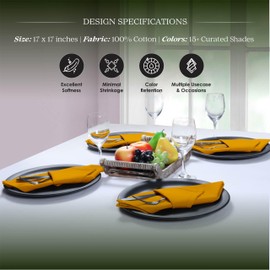 HEIRLOOM COMFORT Mustard Yellow Cloth Napkins 17"x17" - 100% Cotton, Reusable, Absorbent, Soft, Durable - Set of 12 - Perfect for Spring, Summer, Baby Showers, Harvest Festivals, Fall, Thanksgiving