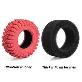 4PCS RC 1.2" Beadlock Tires 62 * 24mm Colored Rubber Crawler Tires for 1/18 Trx4m,1/24 SCX24 FCX24 RC Crawler Car (Red A)
