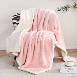 Gracelife Sherpa Throw Blanket Fleece Blanket, Soft Fluffy Blanket for Couch 80”*90”, Large Thick Blanket for All Season Use, Pink