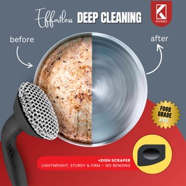 KIVANO Cast Iron Scrubber with Pan Scraper, 316L Chainmail Scrubber, Long Handle Cast Iron Cleaner for Dishes, Pans, Grills, Upgraded Chain Mail Scrubber for Grill Pan Skillet Wok Carbon Steel