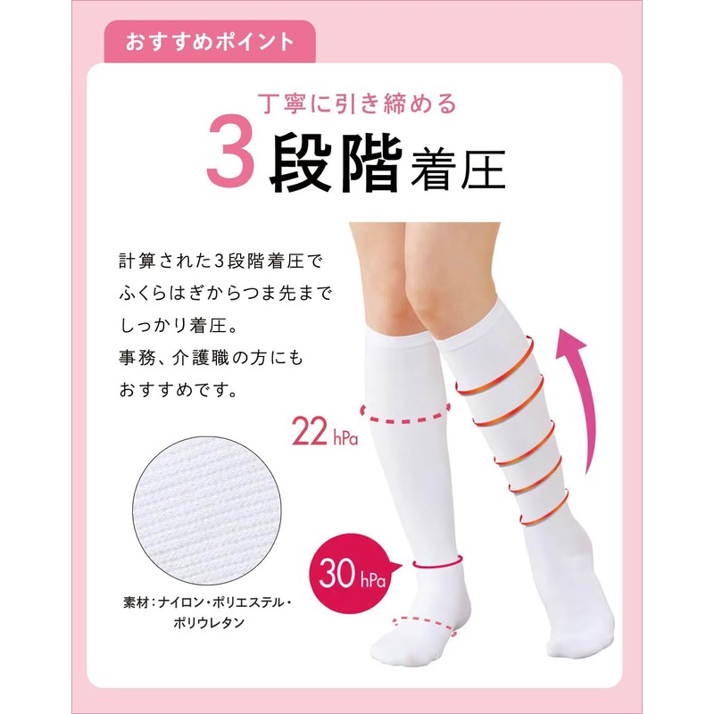 Nurse 9000001A Women's Compression High Socks, Medical, Office, 23-25, White