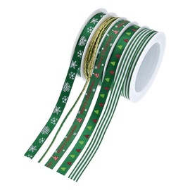 Jwssor Christmas Ribbon,5 Rolls Green Theme Wrapping Ribbon,5M per Wrapping Ribbons for Christmas DIY Craft Gift Decoration