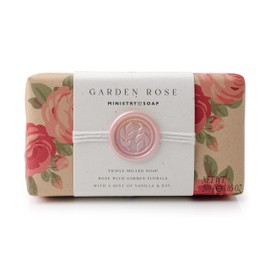Ministry of Soap Garden Rose Scented Soap Bar, British Bouquet Inspired with Botanical Rose Design, Naturally Coloured and Triple-Milled 200 g