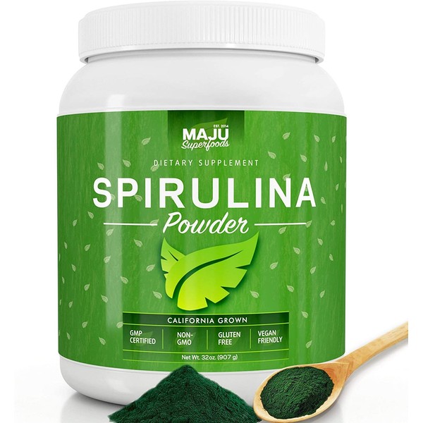 MAJU's California Grown Spirulina Powder (2 Pound): Non-Irradiated, Non-GMO, Spirulina Recipe eBook with Purchase, Vegan, Gluten-Free