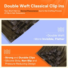 Full Shine Real Hair Extensions Clip in Human Hair Brown Ombre Straight Clip in Hair Extensions Balayage Ash Brown to Cool Blonde Real Hair Clip in Extensions Human Hair for Women 18 Inch 7 Pcs