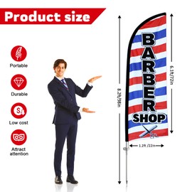 QSUM QSUM Barbershop Flag, 8FT Barbershop Signs for Business, Eye Catching Barber shop Flag with Complete Pole Kit and Ground Spike for Retail Store Outside Advertising (Blue)