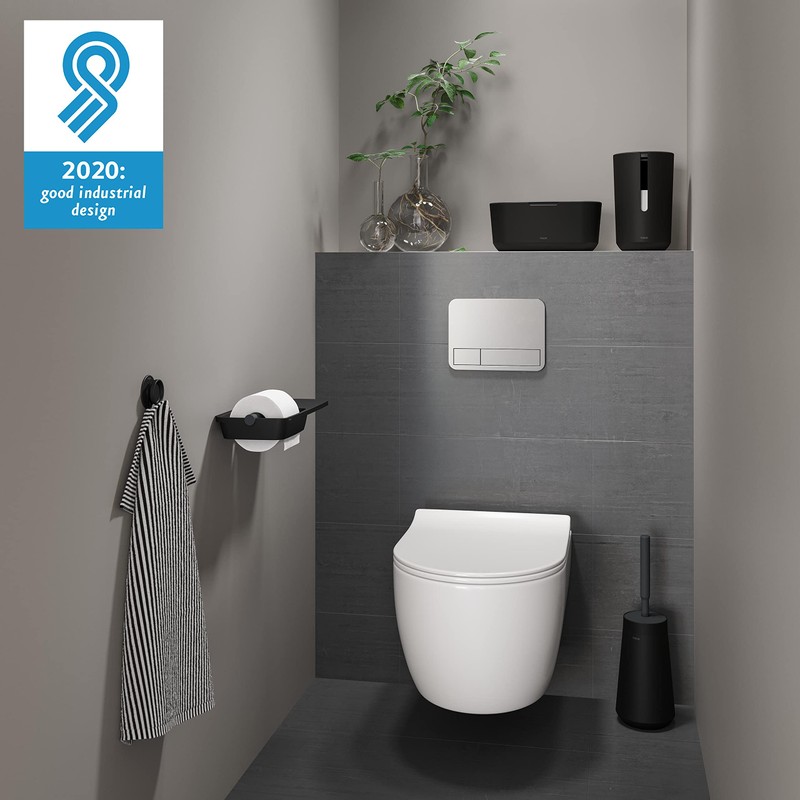 Tiger Tess, Spare toilet roll holder with lid freestanding, Black/Anthracite,