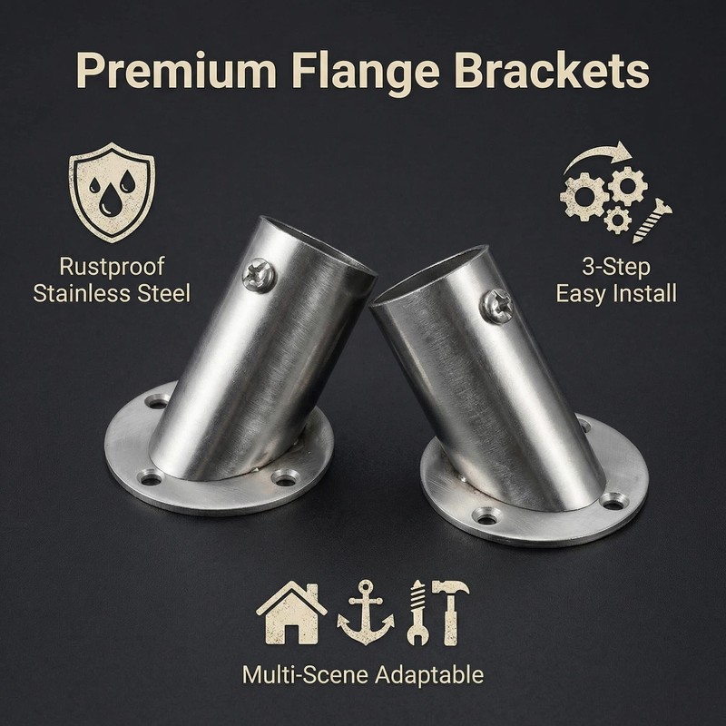 YiiSeeJo 2 PCS Stainless Steel Closet Rod Socket Brackets, 90