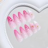 24Pcs Pink 3D Flower Fake Nails Medium Almond Nails Press