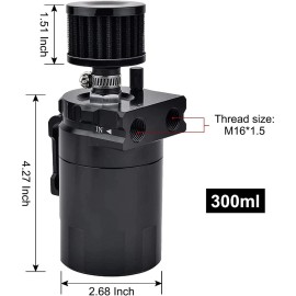 Unbranded 300ML Oil Catch Can Kit Universal Black Breather Baffled Reservoir Tank Aluminum