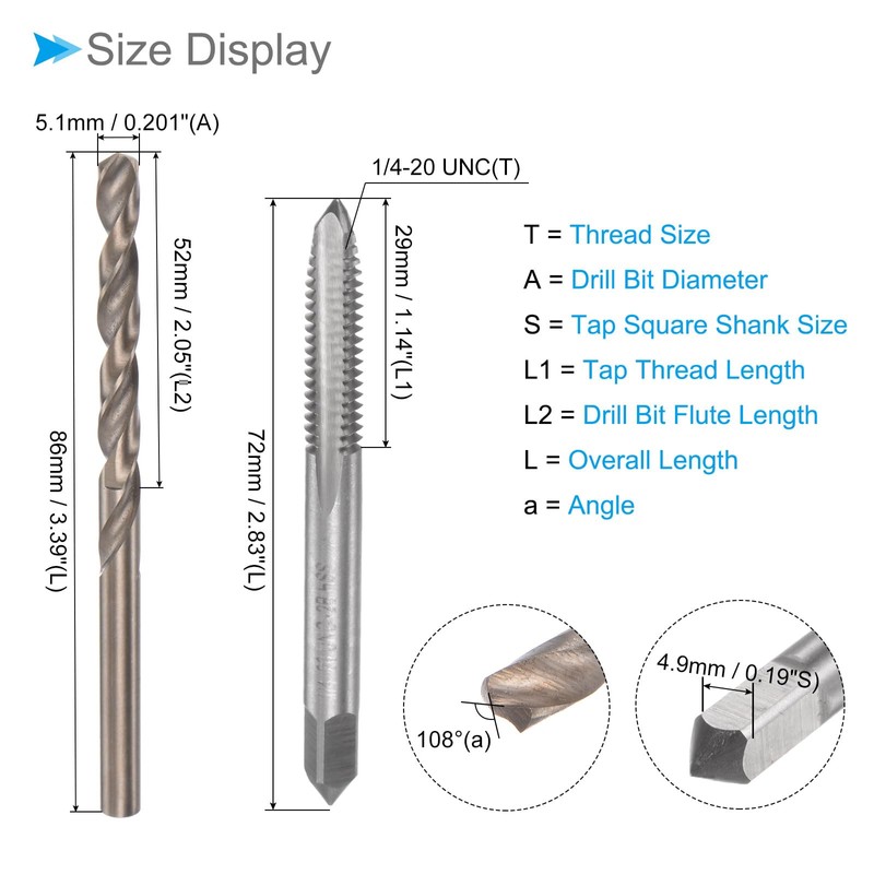 CoCud Tap and Drill Bit Set, 1/4-20 UNC 2B Tap