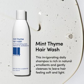LATHER - Mint Thyme Hair Wash, 8 fl oz - Daily Shampoo & Cleanser - Revitalize Hair - Aloe, Chamomile, Cucumber - Sensitive Skin Safe - Hotel Approved - Vegan & Cruelty Free - Beauty & Hair Care
