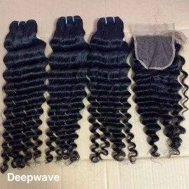 Origin Remy Hair High Quality Machine Double Weft Direct Manufacturer Indian Hair Extensions Deep Wave Water Wave Haircolor: Deep wave, Stretched Length: 12 inches