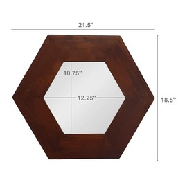 ZJMTOCYU Hexagon Wall Mirror with Solid Wood Frame, Decorative Accent for Living Room or Bathroom, Dark Brown, 18.5" x 18.5"