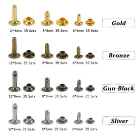 Mesee Leather Rivets Kit, 420 Set Double Cap Rivet Tubular Metal Studs with Setting Tools for DIY Leather Craft Clothes Shoes Bags Belts Repairs Decoration, 3 Sizes 4 Colors