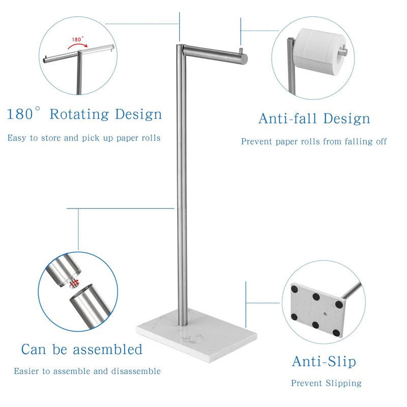 JOMANDAN 304 Stainless Steel Freestanding Toilet Paper Holder with Marble