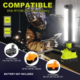 YEX-BUR 30W 2400LM LED Work Light for Ryobi 18V Battery, Clip on Light Folding Light Outdoor Floodlight with USB Charging Port, Hooks Large Torch for Car Repairing,Emergency