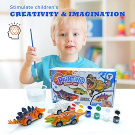 Peeokuo Dinosaur Crafts Toys for Kids 5-7, 2 in 1 Dinosaurs Arts Painting Kits and Pull Back Cars Toy for Boys 3-12 Year Old Art & Craft Set for Girl DIY Birthday Gifts for Kid Age 4 5 6 7 8 9 10