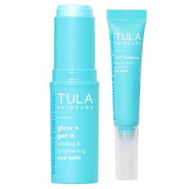 TULA Skin Care Drenched in Hydration - 24-7 Moisture Day & Night Peptide Lip Mask 0.28oz & Glow + Get It Cooling & Brightening Eye Balm 0.35 oz, Full-Size, 2 Piece Duo