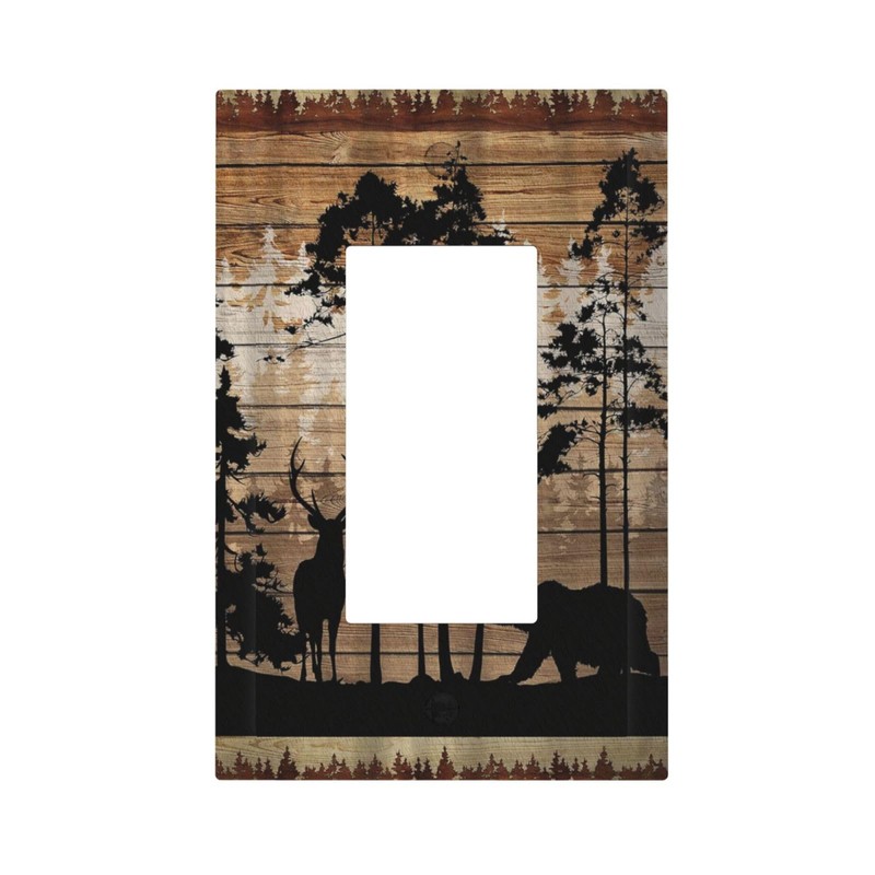 WMHUSU Decorative Outlet Covers Abstract Bear Deer Forest on Brown
