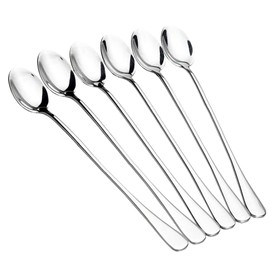 Monfasye Long Handle Iced Tea Spoons, 6 Pcs 9.5-Inch Stainless Steel Dessert and Coffee Mixing Spoons for Milkshakes, Ice Cream, Cocktails, Cold Drinks (Oval)