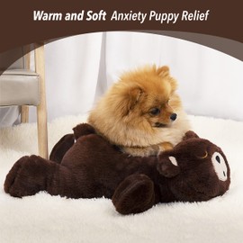 PetPrime Dog Heart Beat Puppy Plush Bear Toy - with Warmer Bag Pet Soft Anxiety Puppy Relief Toy Heartbeat Stuffed Animal Sleeping Buddy Anxiety Dog Toy (Brown Bear)