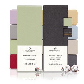 DarBene Fitted Sheet, 140 x 200 cm, Premium Set of 2, Colour Mix, Jersey, 100% Combed Premium Cotton, Opaque, Super Soft Bed Sheet up to 30 cm Mattress Height, Oeko-Tex, Anthracite & Apple Green